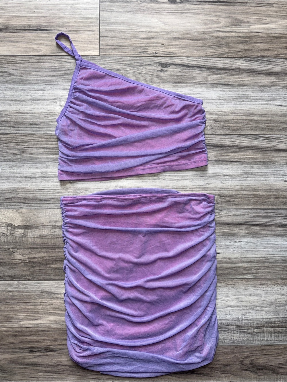 Lilac One-Shoulder Ruched Two-Piece Set